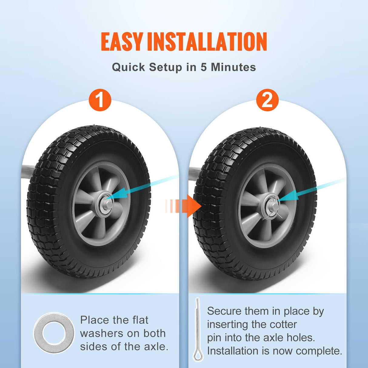 VEVOR Solid PU Run-Flat Tire Wheel, 254 mm, 2-Pack, 81.6 kg Dynamic Load, 99.8 kg Static Load, Flat Free Tubeless Tires and Wheels for Hand Truck, Utility Cart, Dollies, Garden Trailers, Various Carts