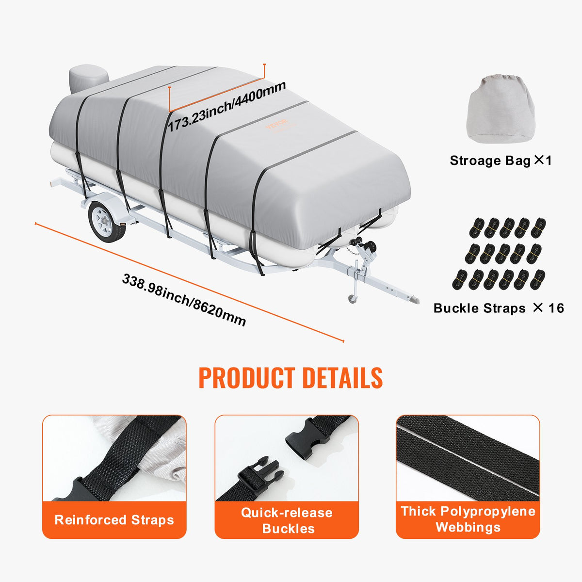 Pontoon Boat Cover 800D Waterproof Trailerable 23-24 ft with Storage Bag