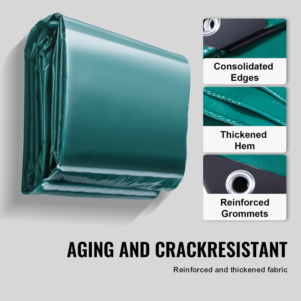 VEVOR PVC Waterproof Tarp, 16.5 x 29.5 ft Heavy Duty PVC Tarpaulin, Tear-Proof and Weather-Proof, with Grommets and Reinforced Edges for Canopy Boat RV Tent Shelter Trailer Truck Cover, Green