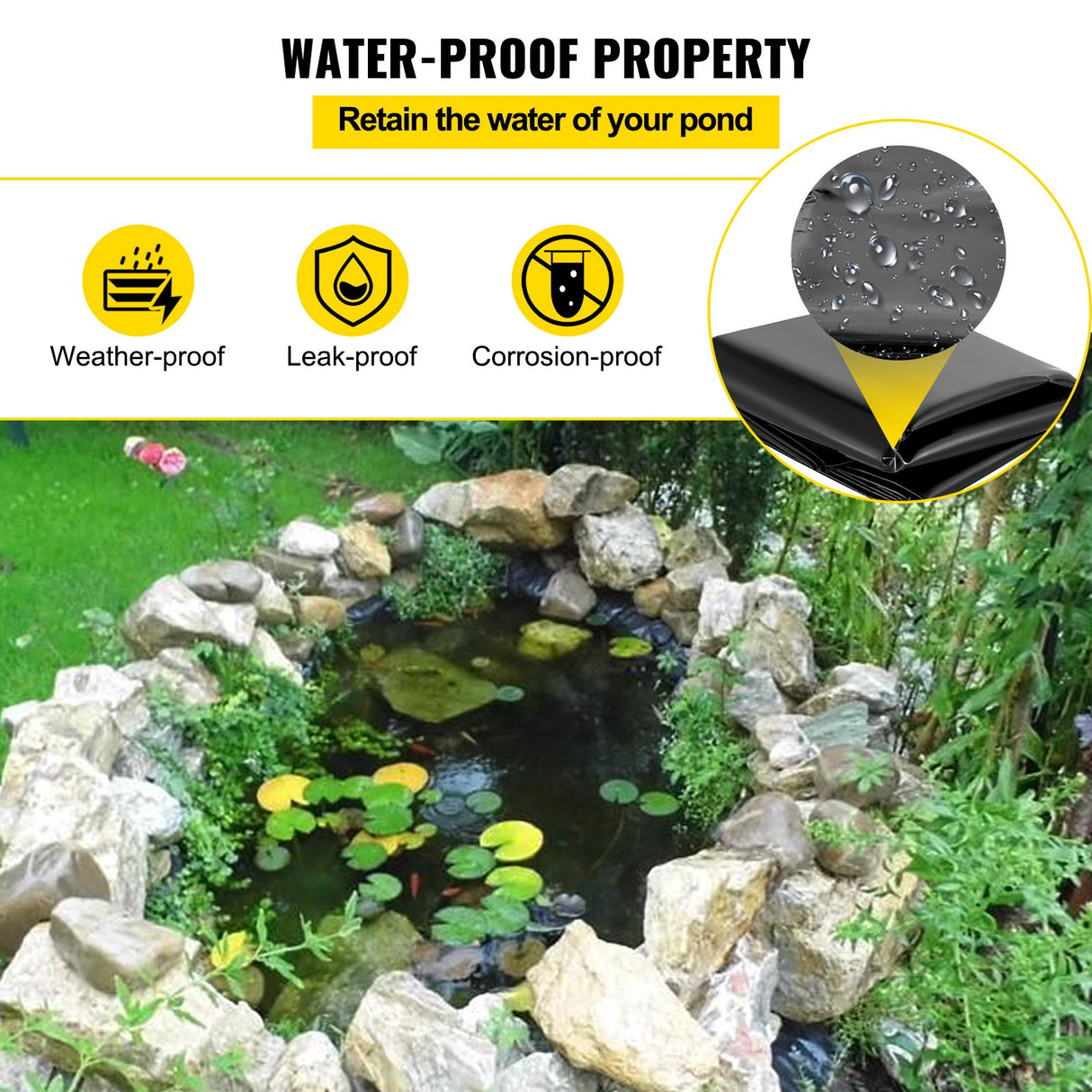 VEVOR LLDPE Pond Liner 15x20 ft, Pond Liner 20 Mil, Fish Pond Liners for Waterfall, Pond and Fish Po