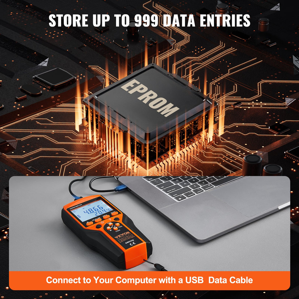 VEVOR Split Handheld Anemometer, Digital Wind Speed CFM Meter Gauge with LED Backlight Screen, Measures Wind Velocity Wind Temperature Air Flow Wind Chill, for Sailing Surfing Flying HVAC