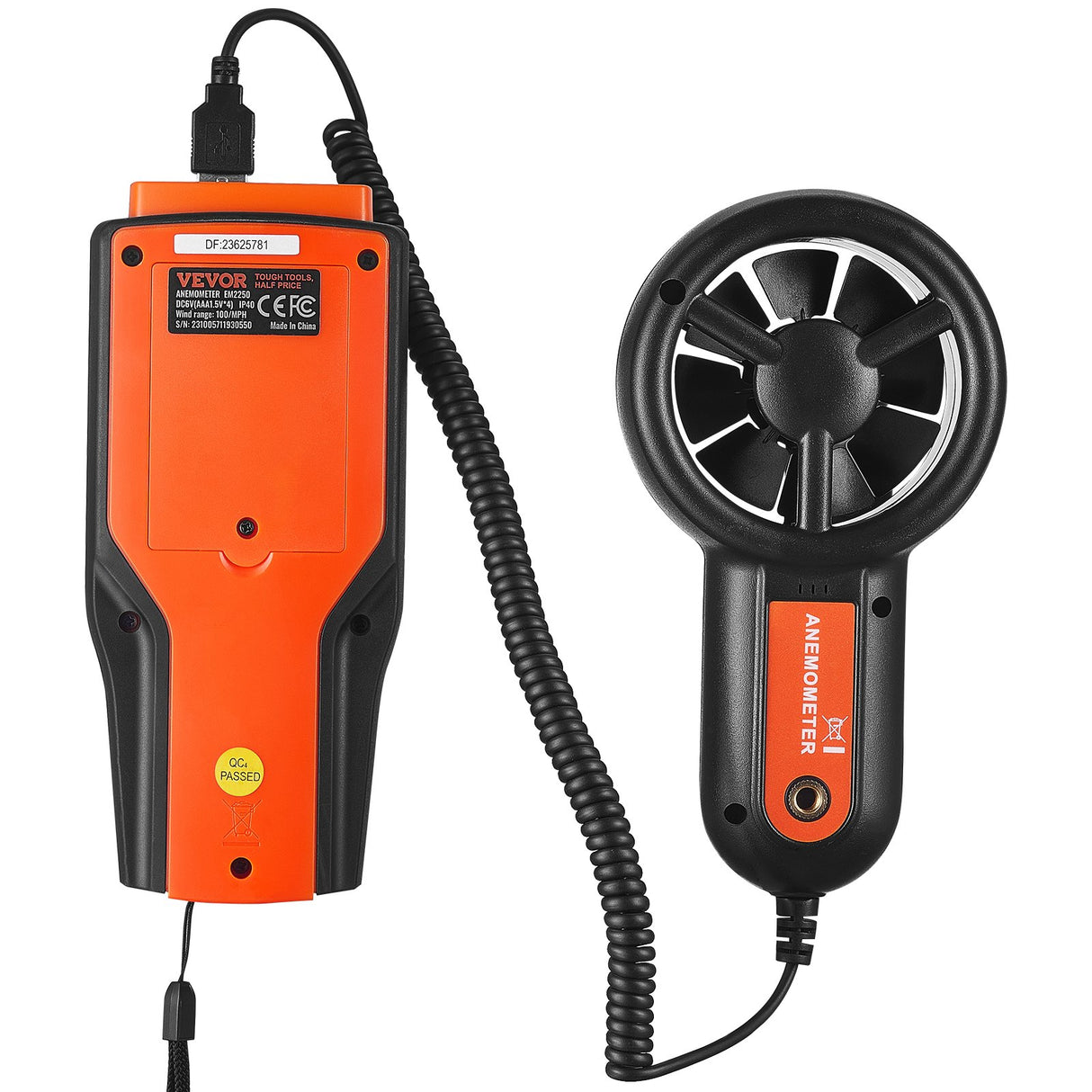 Split Handheld Anemometer, Digital Wind Speed CFM Meter Gauge with LED Backlight Screen, Measures Wind Velocity Wind Temperature Air Flow Wind Chill, for Sailing Surfing Flying HVAC