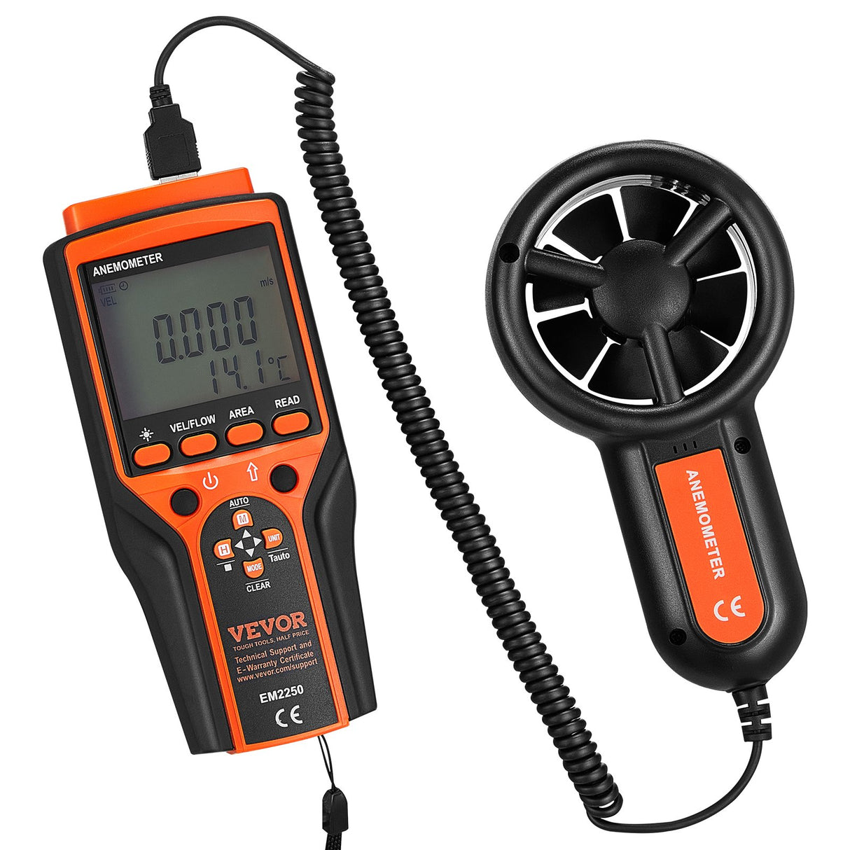 Split Handheld Anemometer, Digital Wind Speed CFM Meter Gauge with LED Backlight Screen, Measures Wind Velocity Wind Temperature Air Flow Wind Chill, for Sailing Surfing Flying HVAC