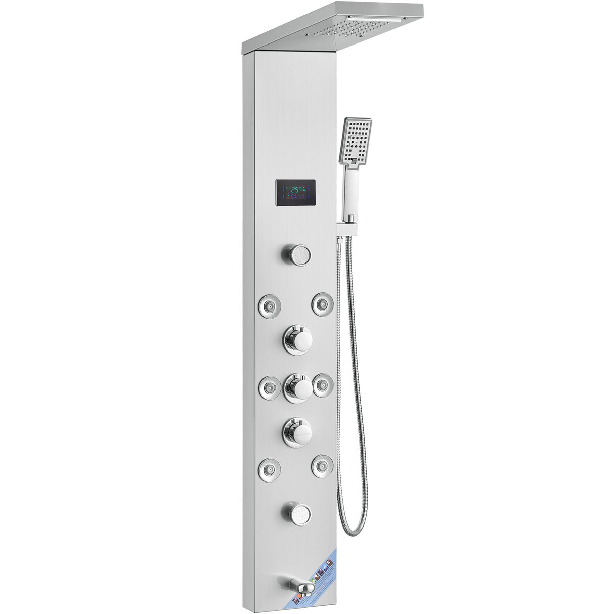 VEVOR Shower Panel System, 6 Shower Modes, LED & Screen Hydroelectricity Shower Panel Tower, Rainfall, Waterfall, 8 Massage Jets, Tub Spout, Handheld Shower, Stainless Steel Wall-Mounted Shower Set