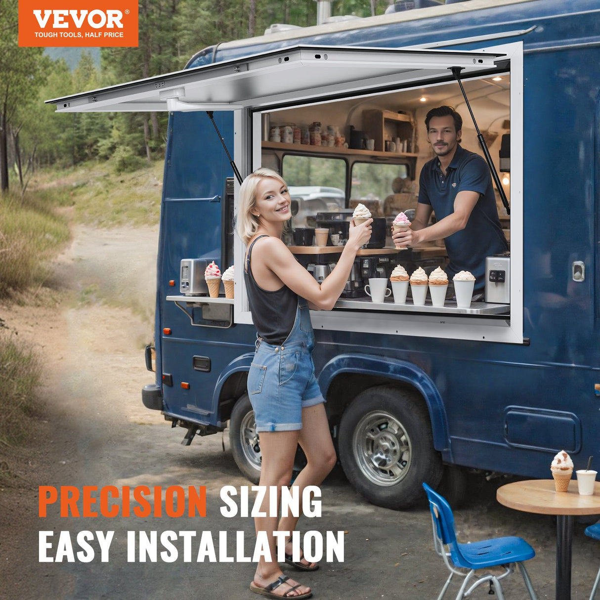 Concession Window 91x91cm, Aluminum Alloy Food Truck Service Window with Awning Door & Drag Hook, Up to 85 Degrees Stand Serving Window for Food Trucks Concession Trailers, Glass Not Included