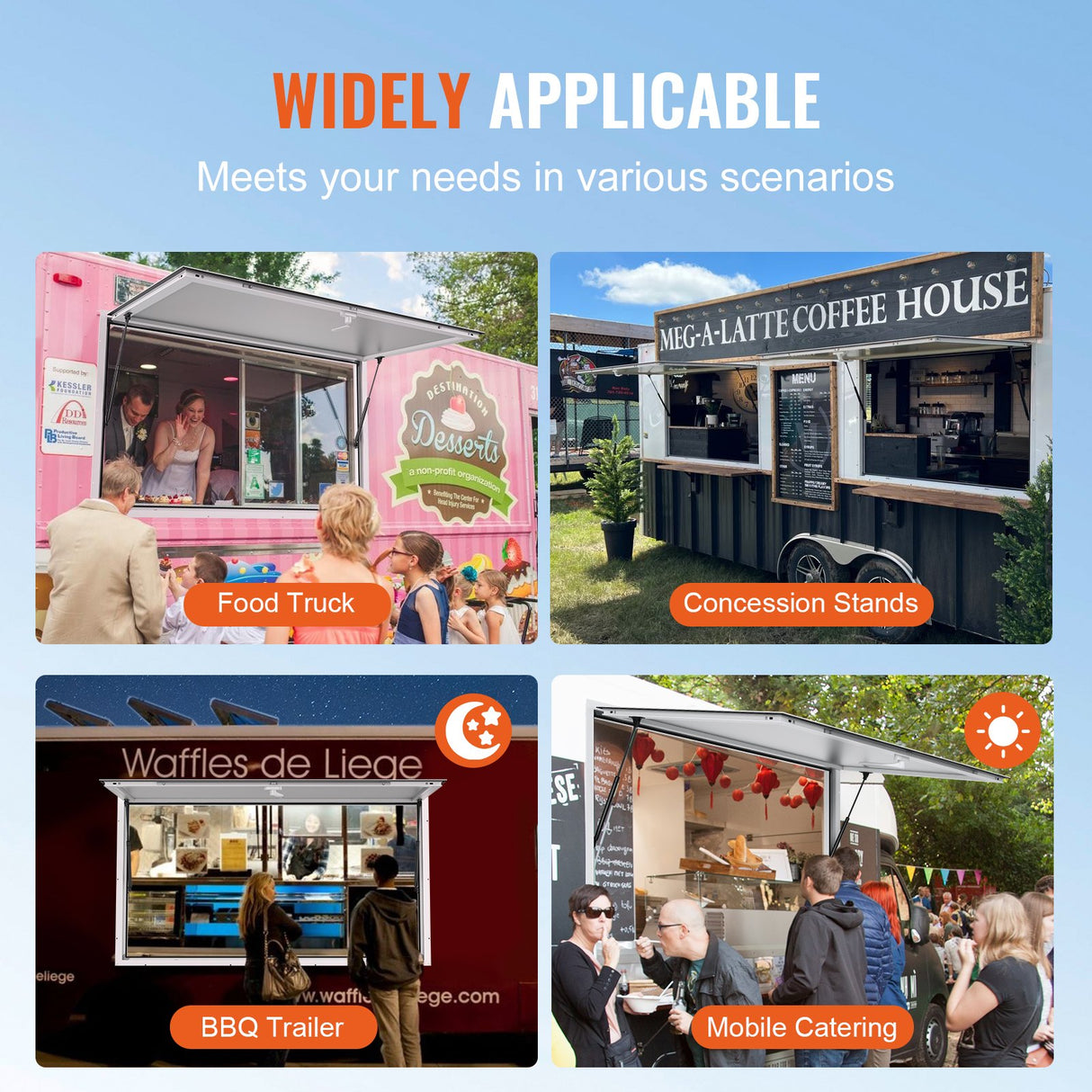 Concession Window 91x91cm, Aluminum Alloy Food Truck Service Window with Awning Door & Drag Hook, Up to 85 Degrees Stand Serving Window for Food Trucks Concession Trailers, Glass Not Included