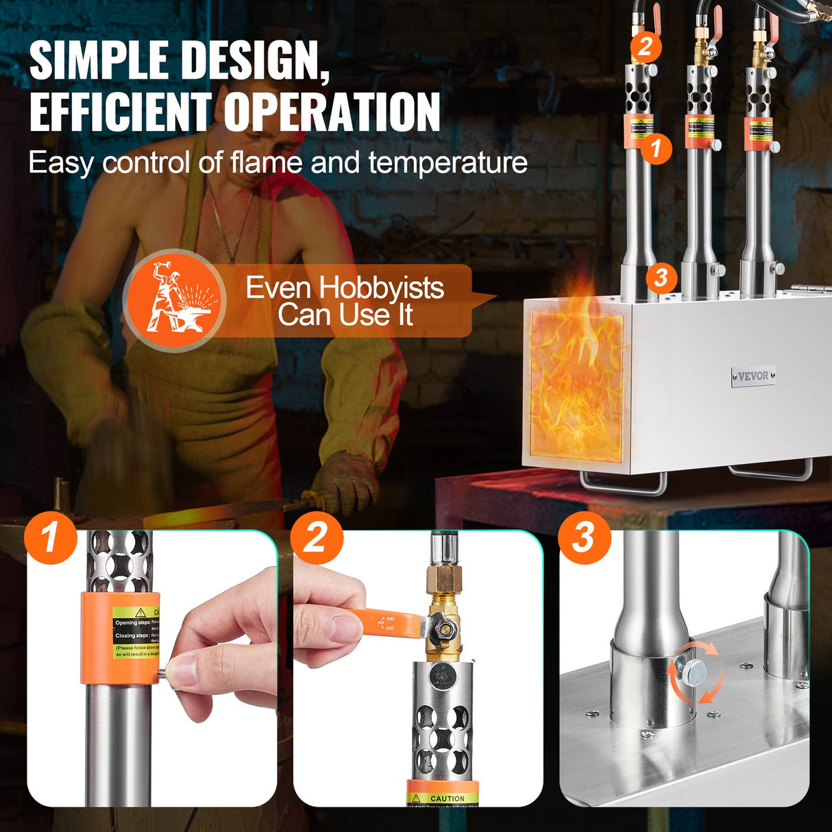 VEVOR Portable Propane Forge, 3 Burner Farrier Forge, 2600℉ Tool and Knife Making Blacksmithing Gas Forge, Large Capacity Square Stainless Steel Gas Forging Tools and Equipment for Metal Forging