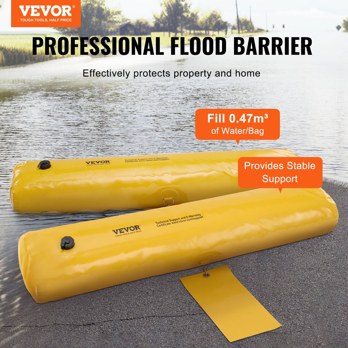 VEVOR Flood Barriers, Sandbag Alternative Flood Bags 4 Pack, Flood Barrier for Home, Water Barriers for Flooding, Doorway, Driveway(4FTx6in)