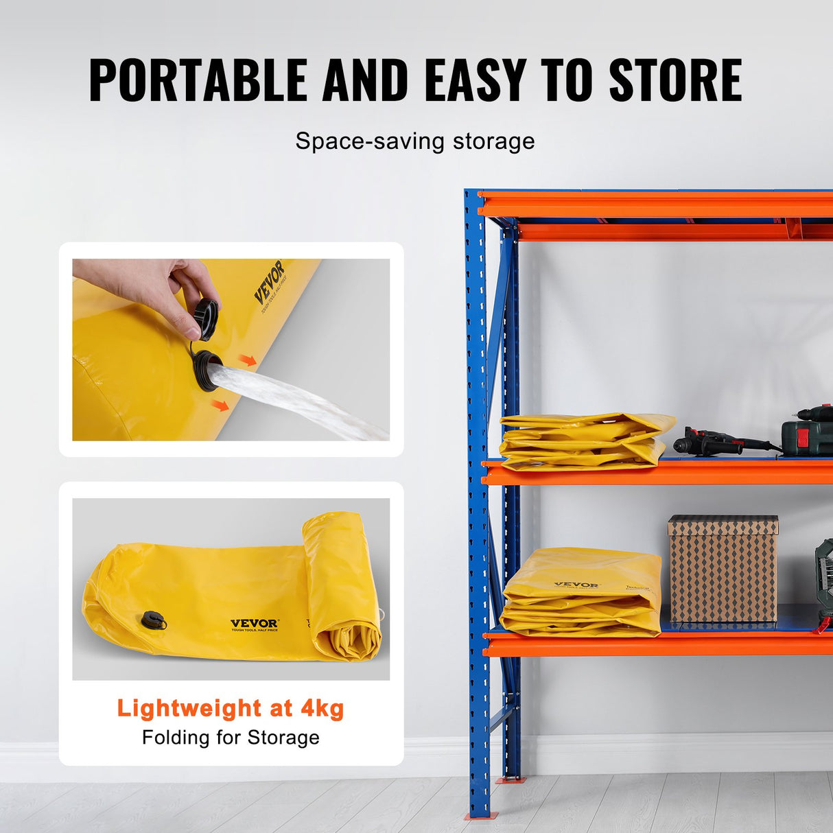 VEVOR Flood Barriers, Sandbag Alternative Flood Bags 4 Pack, Flood Barrier for Home, Water Barriers for Flooding, Doorway, Driveway(4FTx6in)