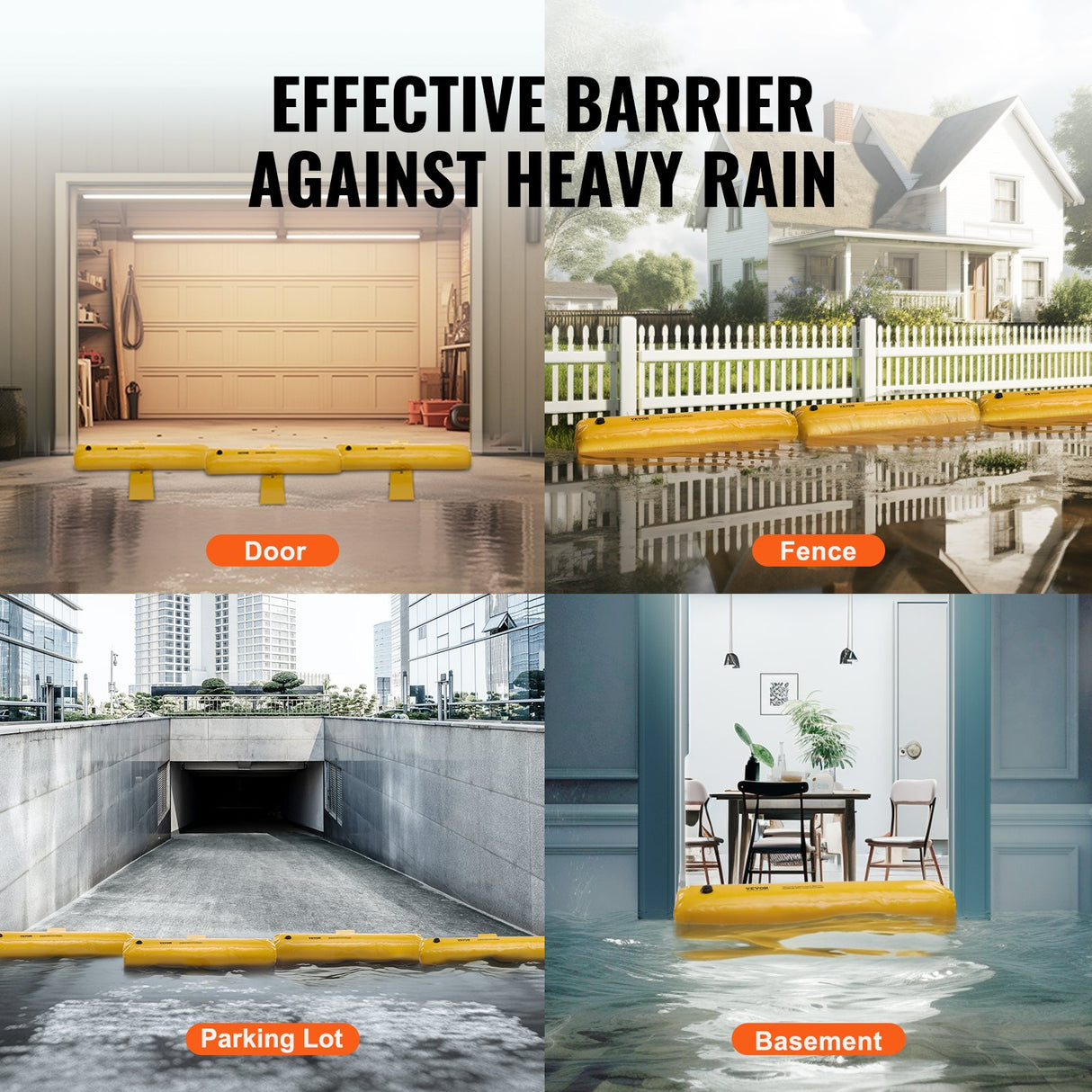 VEVOR Flood Barriers, Sandbag Alternative Flood Bags 4 Pack, Flood Barrier for Home, Water Barriers for Flooding, Doorway, Driveway(4FTx6in)