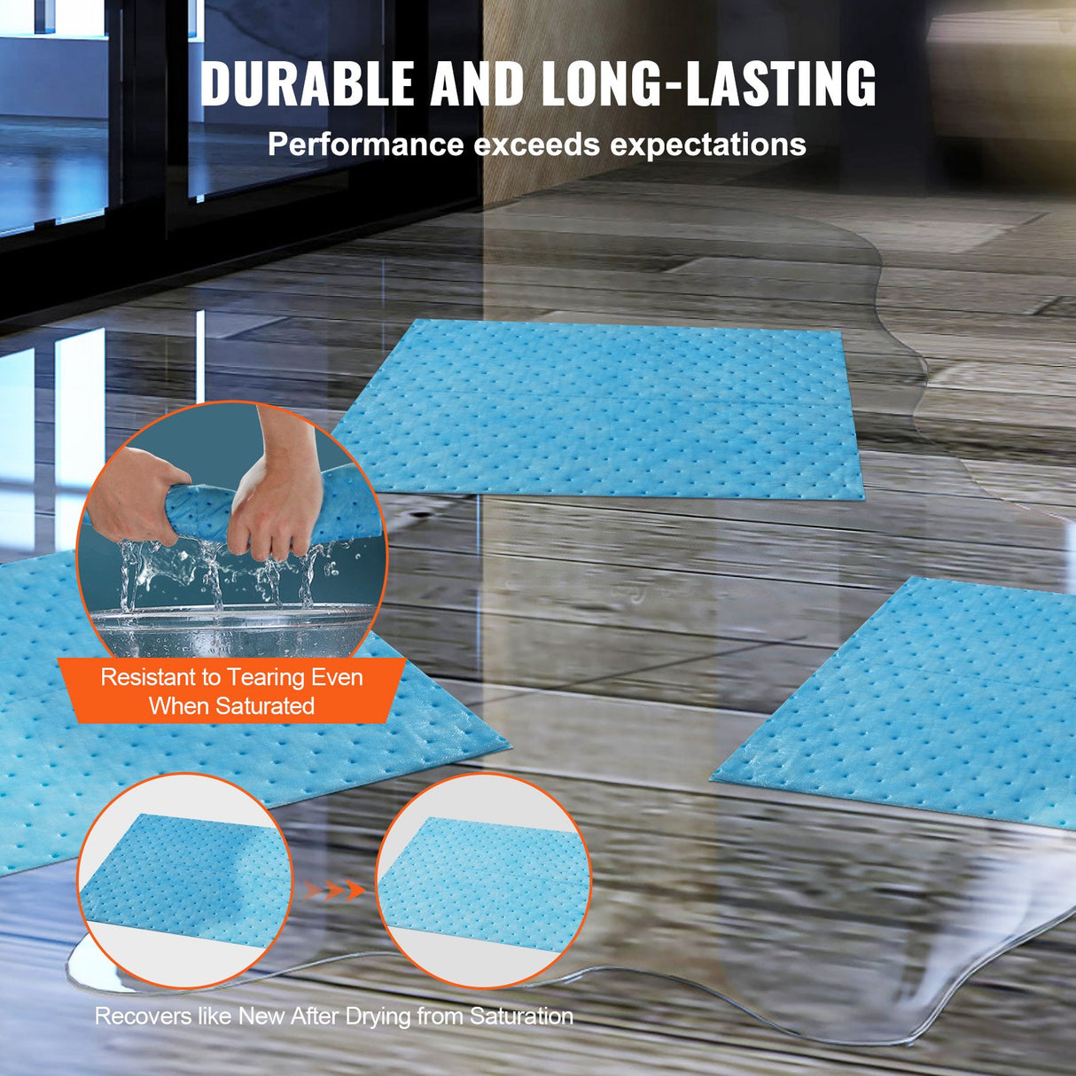VEVOR Spill Absorbent Pads, Water Absorbing Mat Pad in Dispenser Box, 6 Gal Capacity, 15" L x19" W Polypropylene Absorbent Pad for Water, 30 pcs per