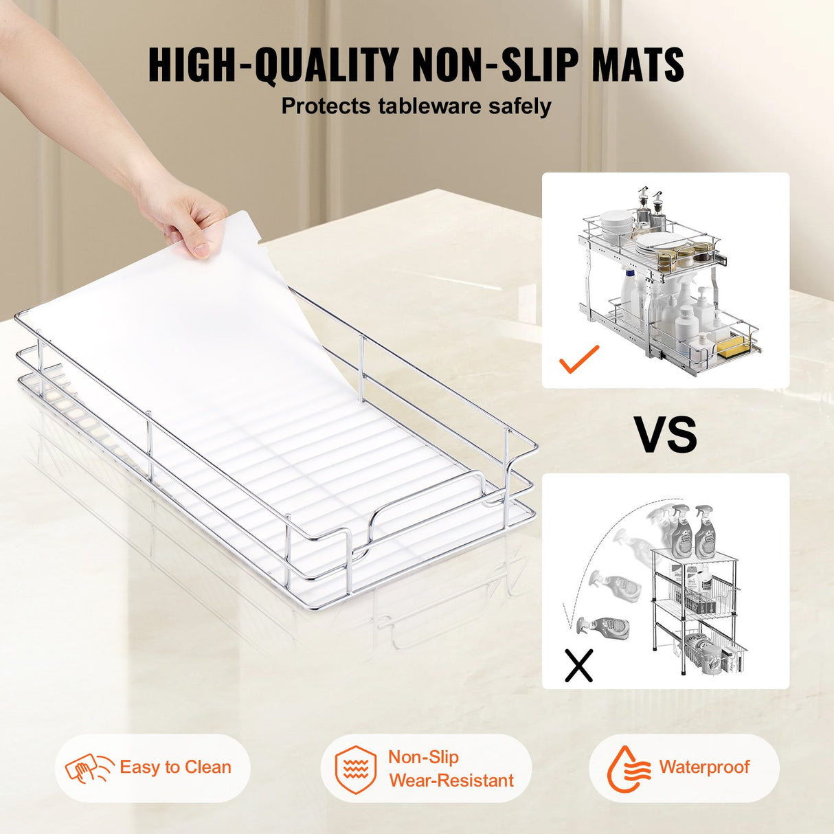 12"Wx21"Dx15"H Pull Out Cabinet Organizer, Heavy Duty Slide Out Pantry Shelves, Steel Roll Out Drawers, Sliding Drawer Storage for Home Under Sink, 13.5"Wx22"Dx18"H Install Size for Cabinet