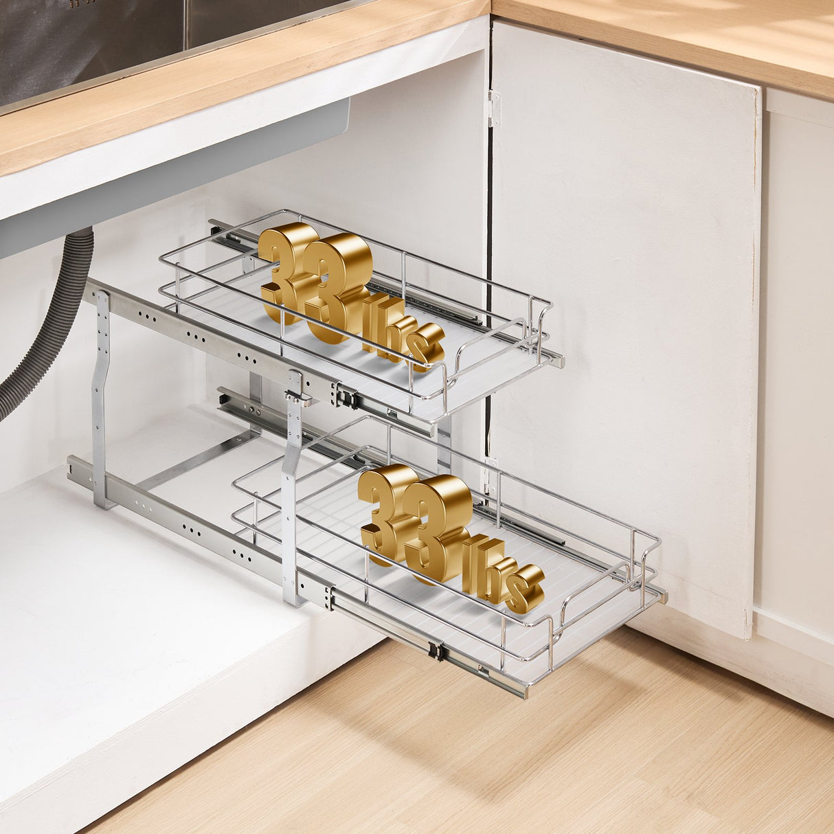 12"Wx21"Dx15"H Pull Out Cabinet Organizer, Heavy Duty Slide Out Pantry Shelves, Steel Roll Out Drawers, Sliding Drawer Storage for Home Under Sink, 13.5"Wx22"Dx18"H Install Size for Cabinet