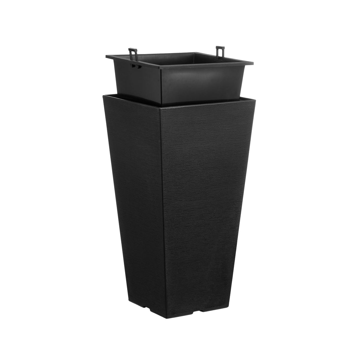 Tall Planter, Set of 2 Tall Square Tapered Planters, 57 cm Large Modern Gardening and Flower Plastic Pots, Decorative Tall Black Planter with Drainage Hole, for Porch, Patio, Indoor & Outdoor