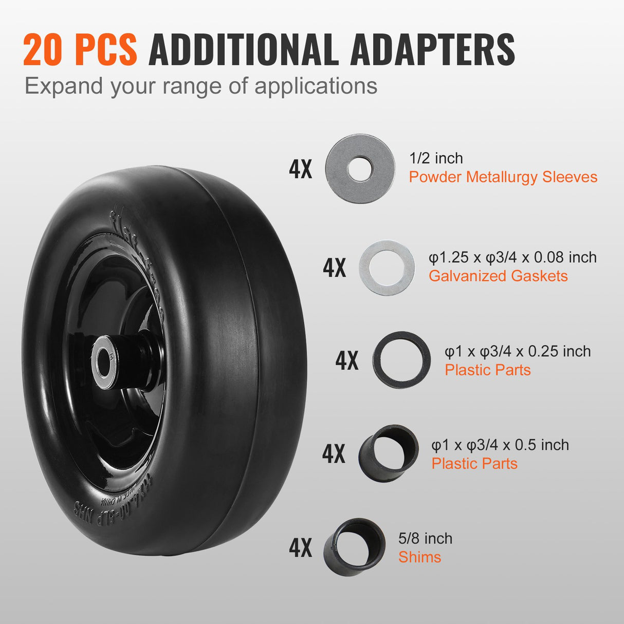 VEVOR Lawn Mower Tires with Rim, 11x4-7" Tubeless Tractor Tires, 2-Pack Tire and Wheel Assemby, Flat-free PU Tire, 3.4" Centered Hub, 3/4" Bushing