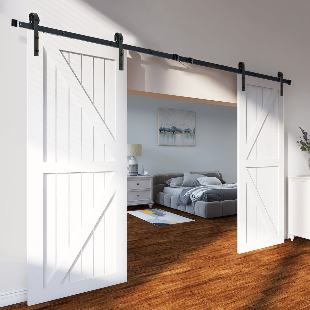 VEVOR 2440 mm Sliding Barn Door Hardware Closet Track Kit for Double Doors J Hanger