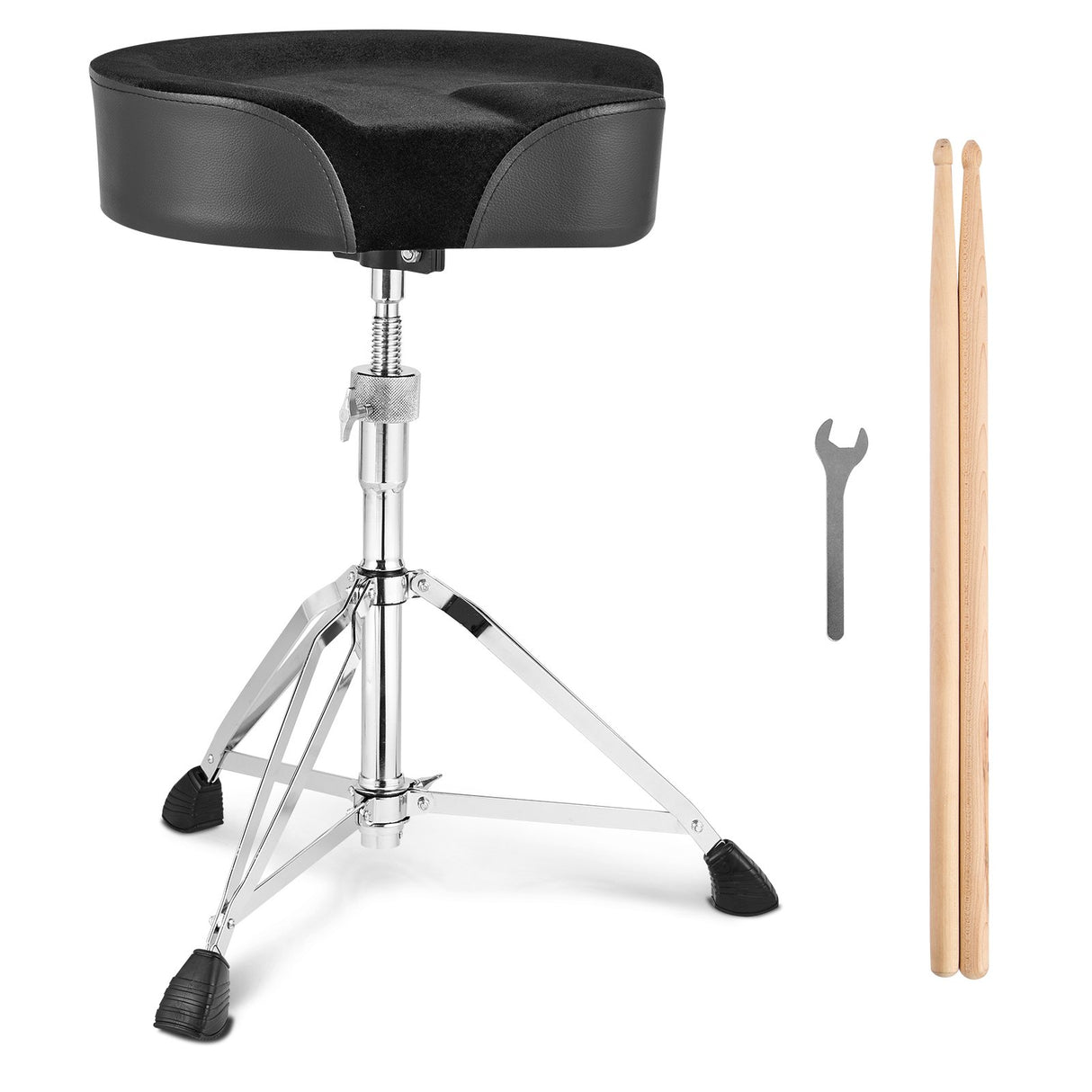 Saddle Drum Throne, 560-705 mm Height Adjustable, Padded Drum Stool Seat with Anti-Slip Feet Drumsticks 227 kg Max Weight Capacity, Swivel Drum Chair for Drummers