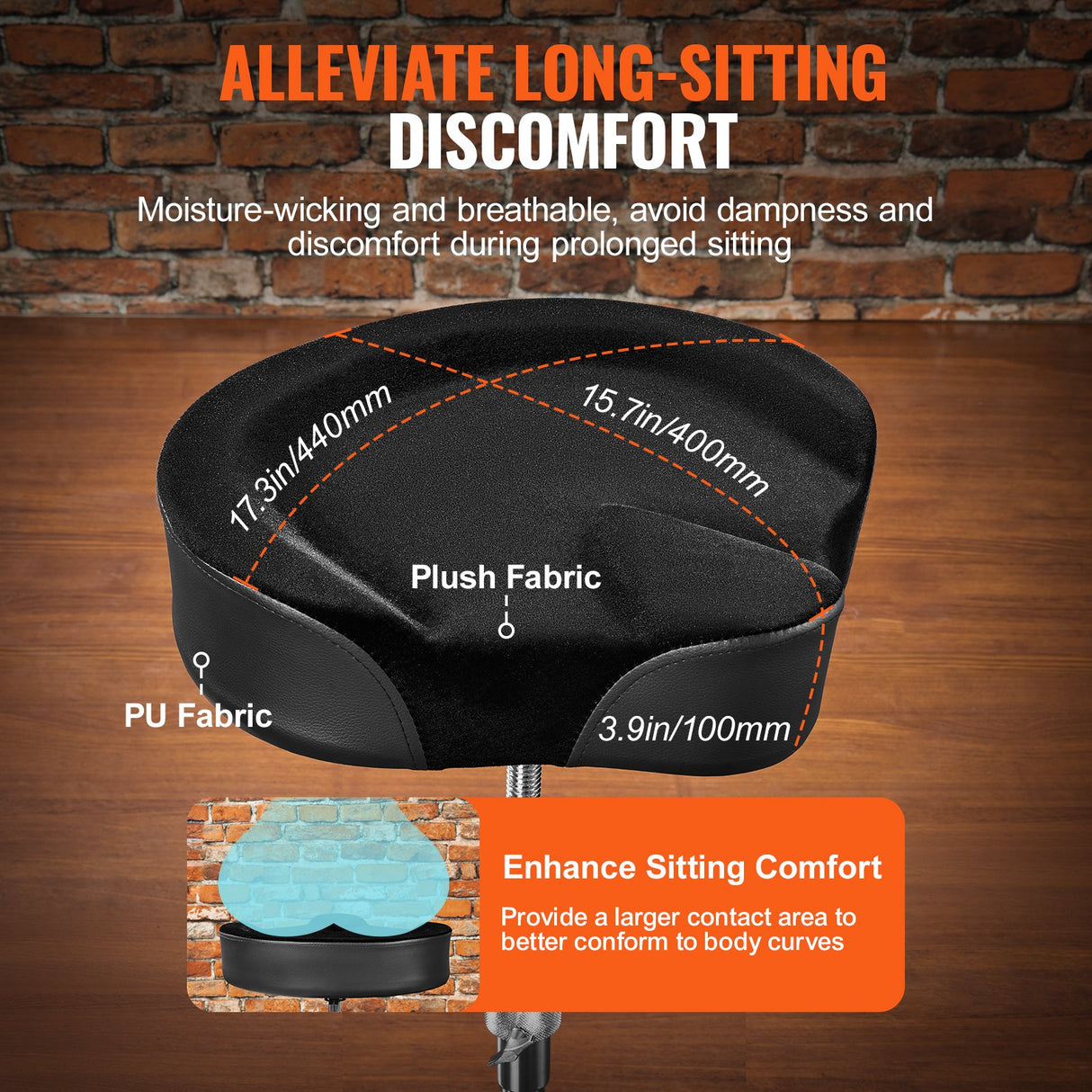 VEVOR Saddle Drum Throne, 560-705 mm Height Adjustable, Padded Drum Stool Seat with Anti-Slip Feet Drumsticks 227 kg Max Weight Capacity, Swivel Drum Chair for Drummers