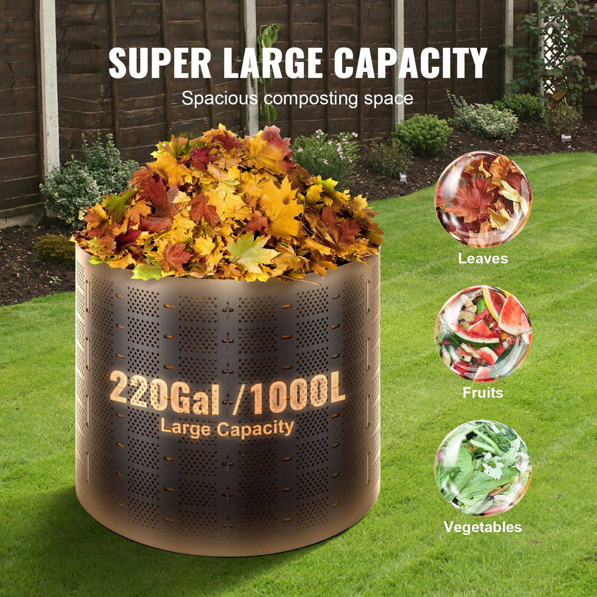 VEVOR Compost Bin 1000 L, Outdoor Expandable Composter, Easy to Setup & Large Capacity Composting Bin, Fast Creation of Fertile Soil