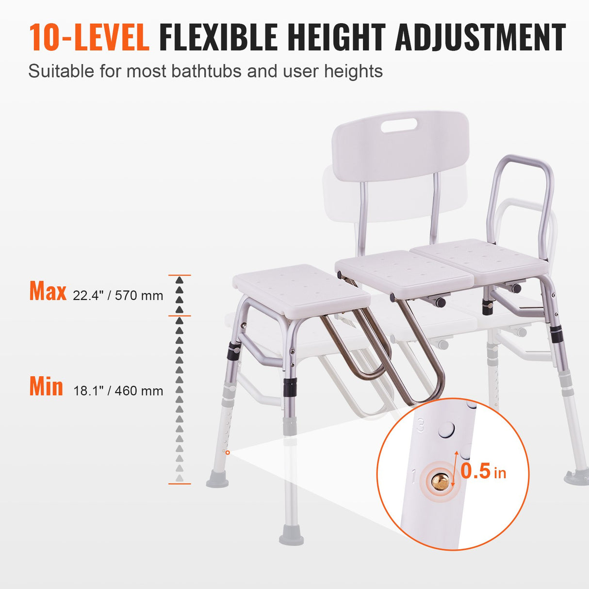 VEVOR Tub Transfer Bench Bathtub Shower Seat for Senior Height Adjustable 400LBS