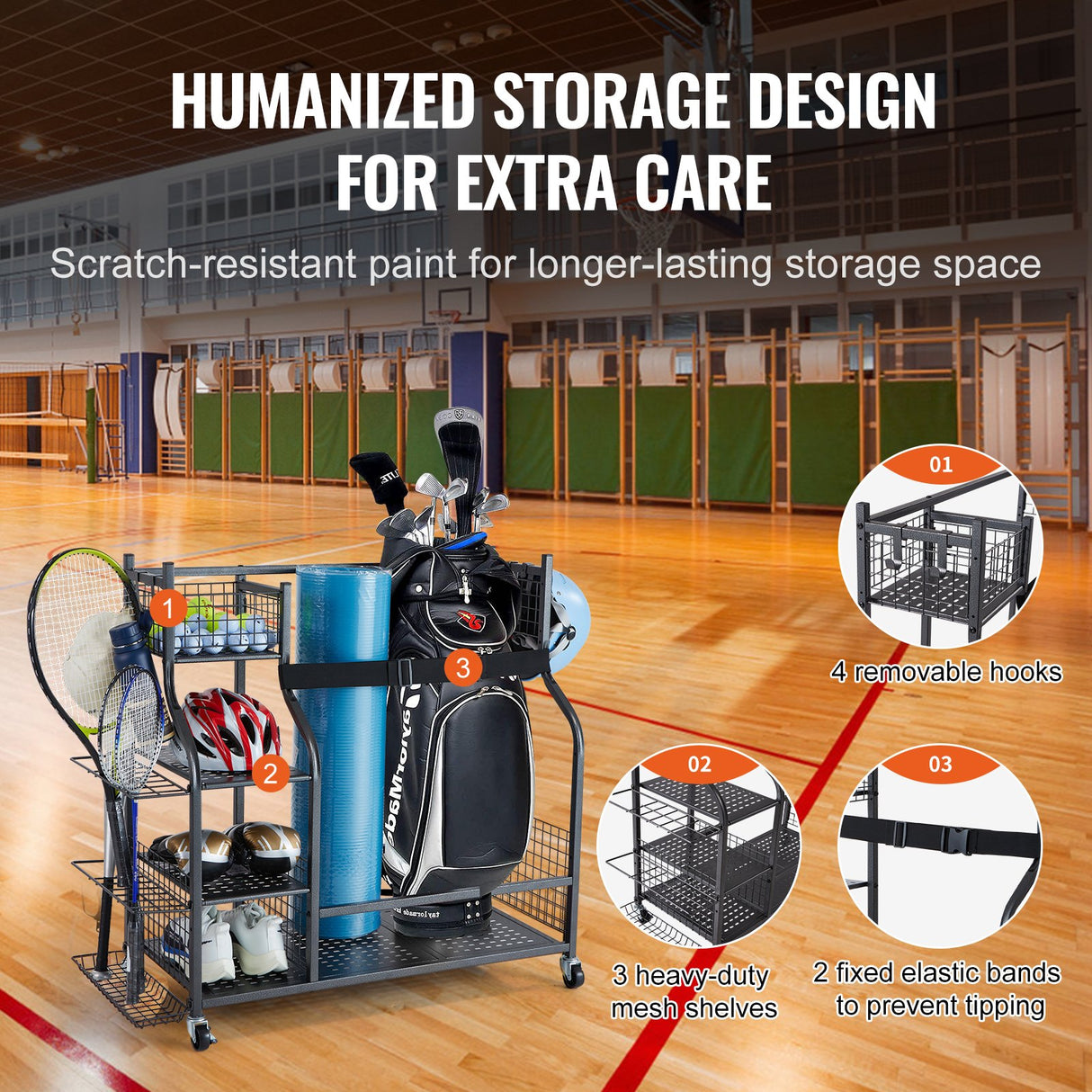 VEVOR Golf Storage Garage Organizer, 2 Golf Bag Stand Holder and Other Sports Equipment Storage Rack, Rolling Ball Cart on Wheels, Outdoor Sport Gear