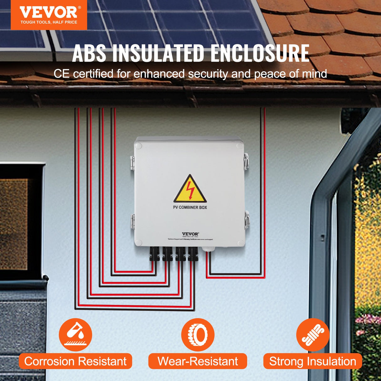 VEVOR Solar PV Combiner Box 4 String 10A for Solar Panel System ABS Case IP65