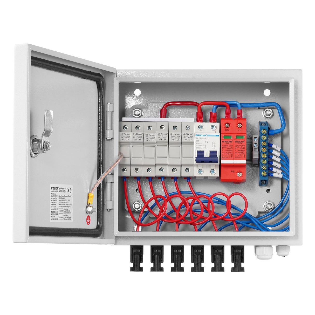 VEVOR Solar PV Combiner Box 6 String 10A for Solar Panel System Steel Case IP65