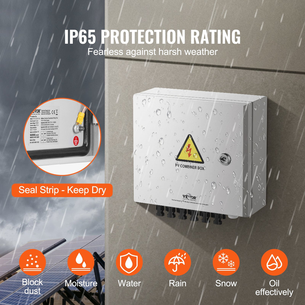 VEVOR Solar PV Combiner Box 6 String 10A for Solar Panel System Steel Case IP65