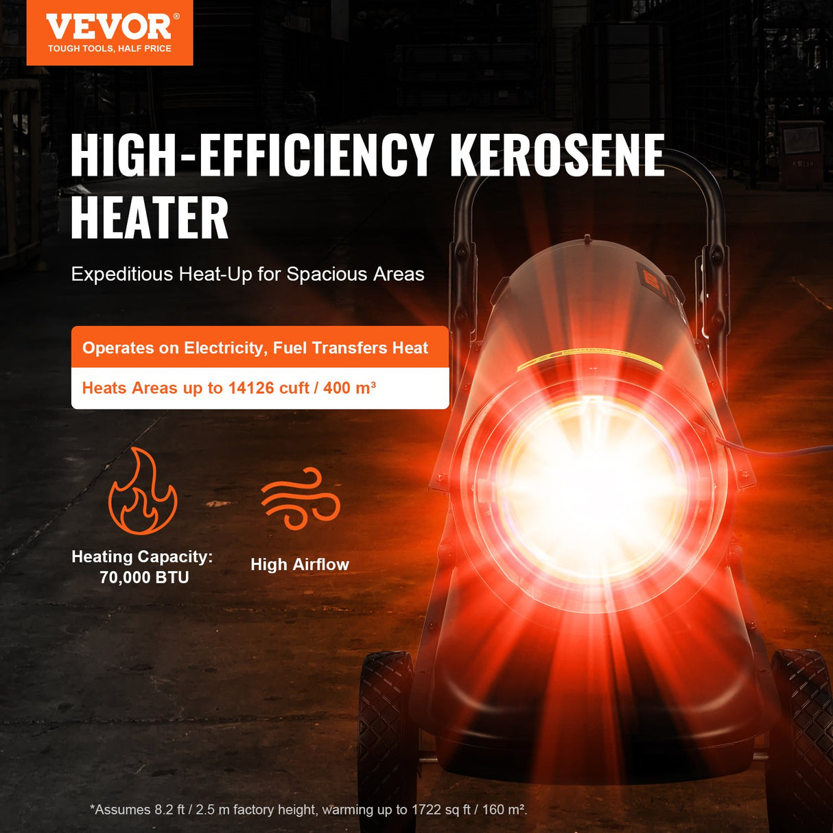 VEVOR Portable Kerosene Forced Air Heater 70000 BTU Indoor Outdoor Use 5gal Tank