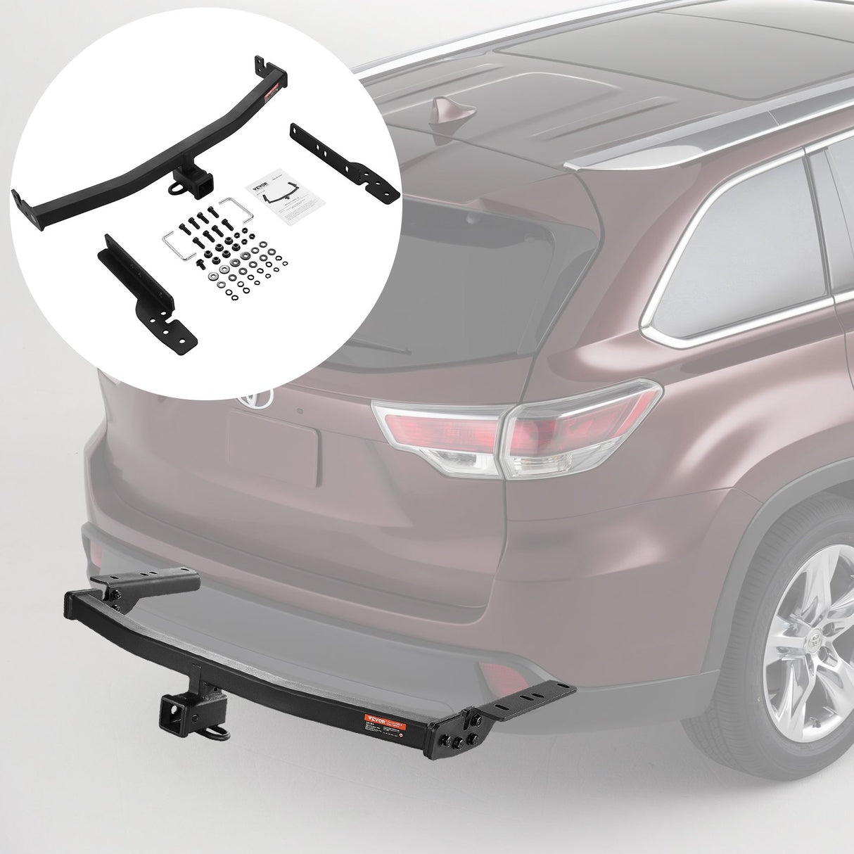 VEVOR Class 3 Trailer Hitch, 2-Inch Receiver, Q455B Steel Tube Frame, Compatible with 2020-2023 Toyota Highlander, Multi-Fit Hitch to Receive Ball
