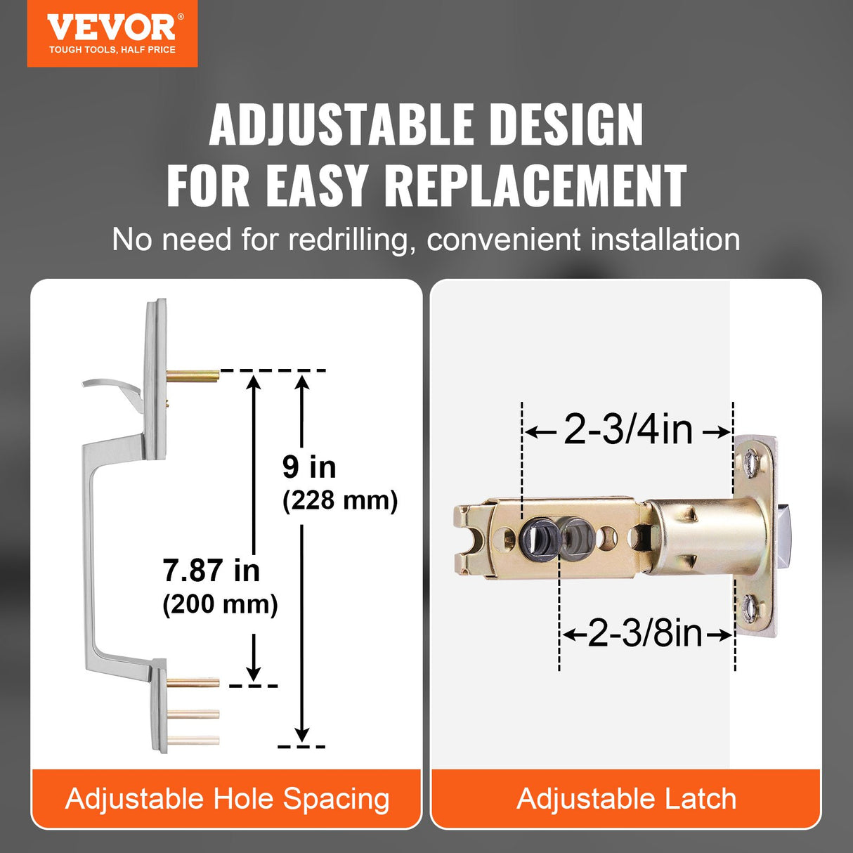 VEVOR Entry Door Handle, Satin Nickel Square Handle Set with Lever Door Handle No Lock, Adjustable Hole Space, Front Door Handle with Reversible for