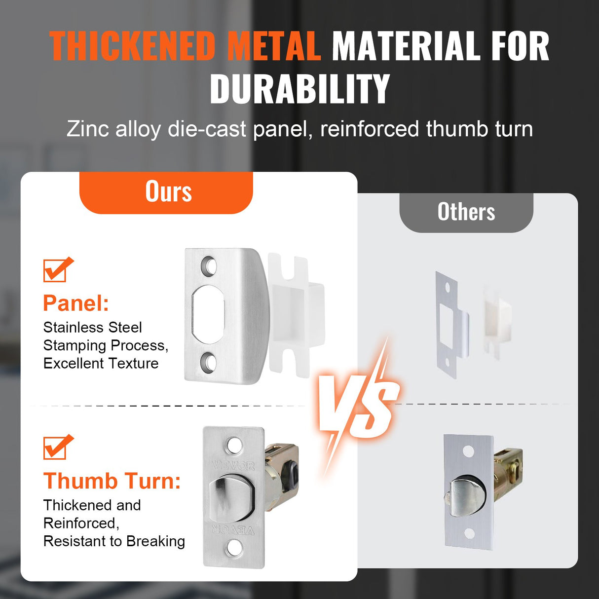 VEVOR Entry Door Handle, Satin Nickel Square Handle Set with Lever Door Handle No Lock, Adjustable Hole Space, Front Door Handle with Reversible for