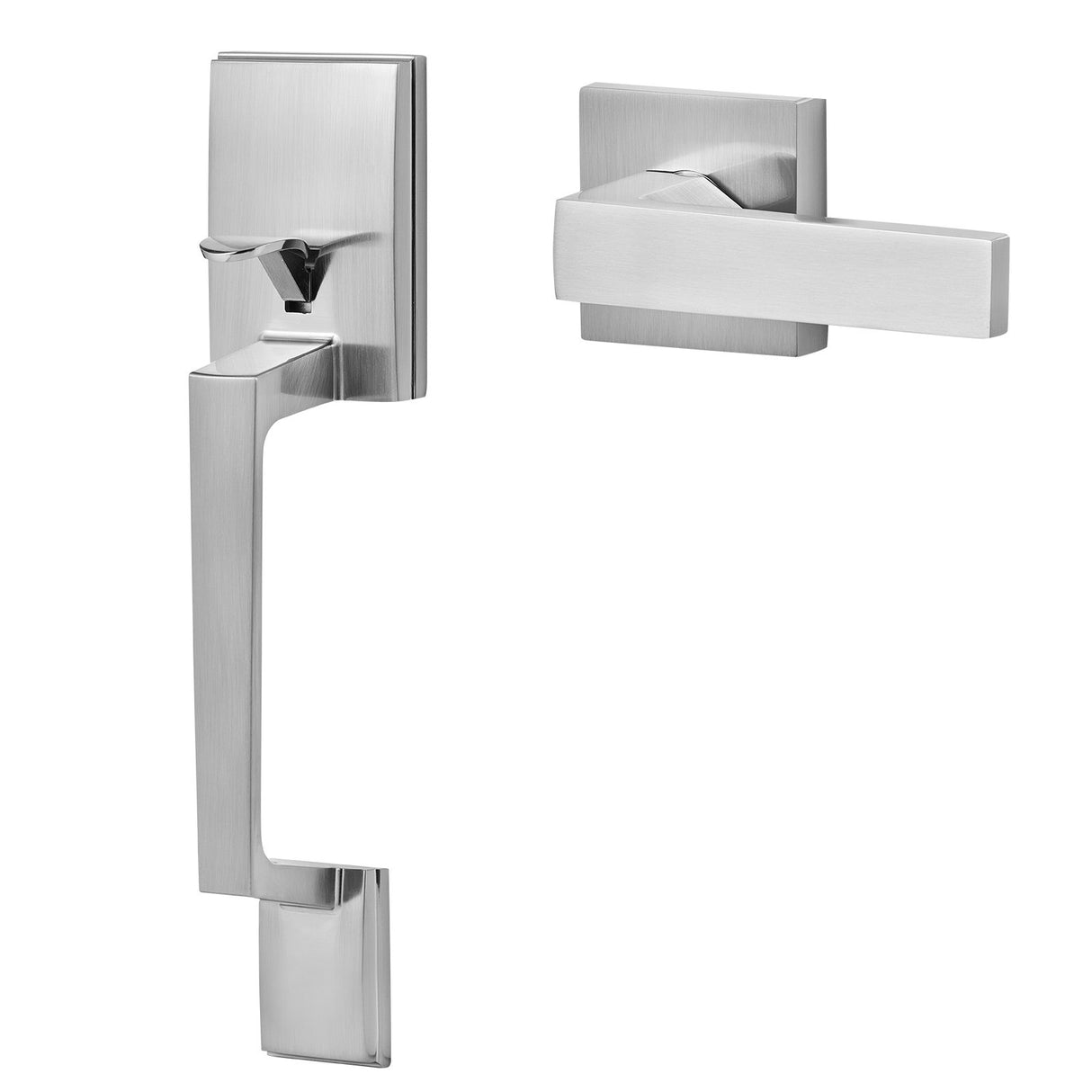 VEVOR Entry Door Handle, Satin Nickel Square Handle Set with Lever Door Handle No Lock, Adjustable Hole Space, Front Door Handle with Reversible for