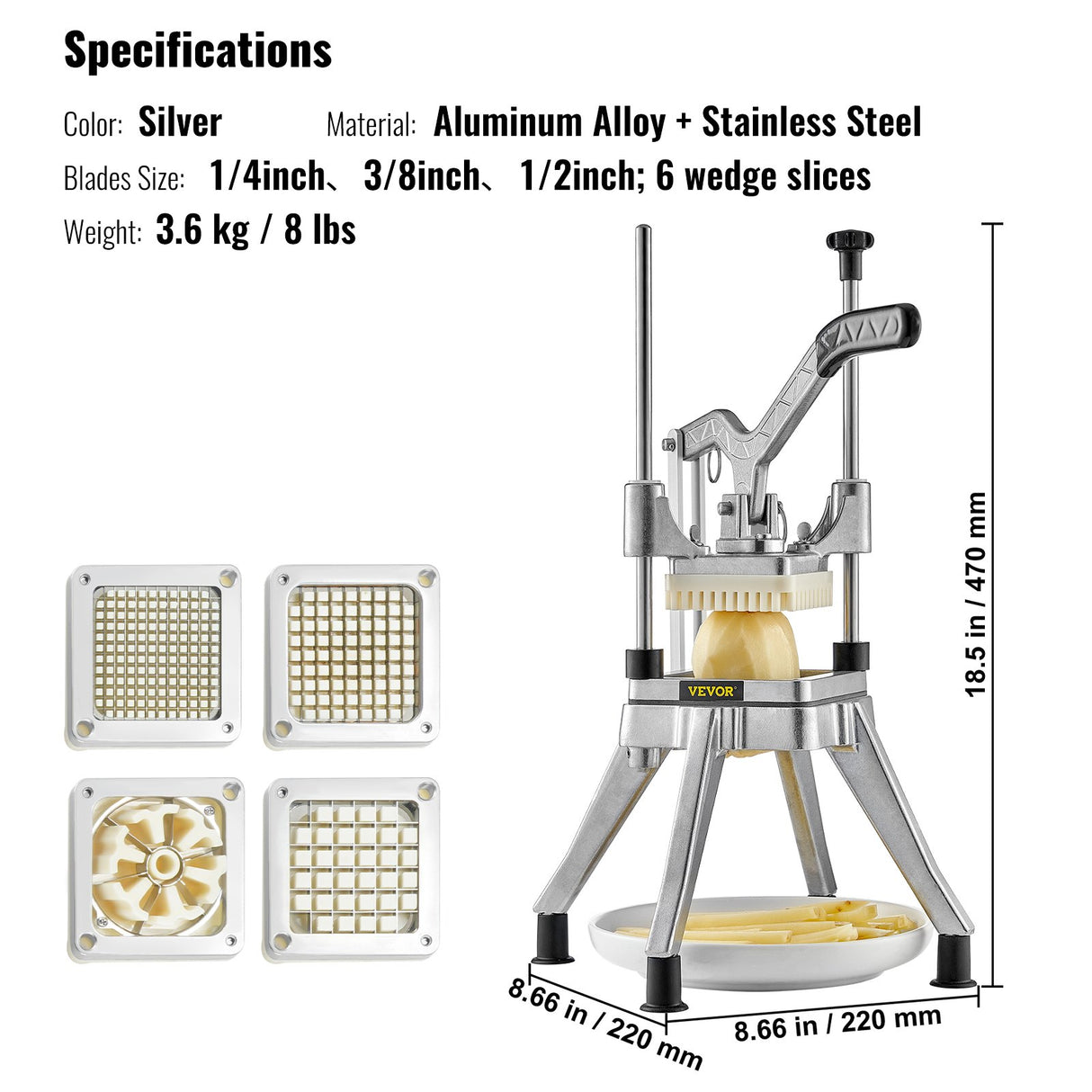 Commercial Chopper Commercial Vegetable Chopper with 4 Blades Fruits Dicer