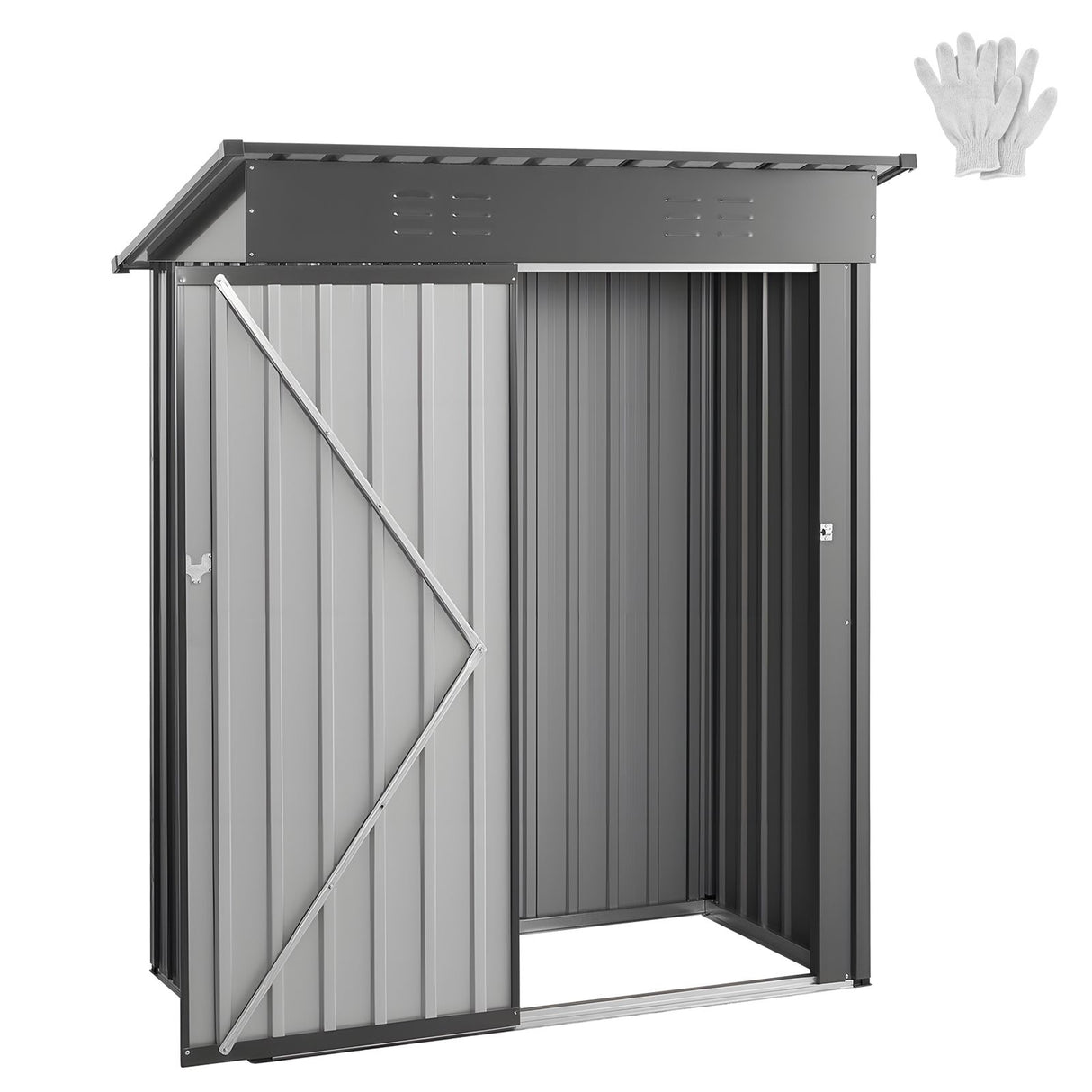 1533 x 876 x 1815 mm Metal Garden Shed, Storage Building with Lockable Door & 2 Louver Vents, Sloped Roof Metal Outdoor Storage Shed, Tool Sheds Outdoor Storage for Backyard, Garden, Patio