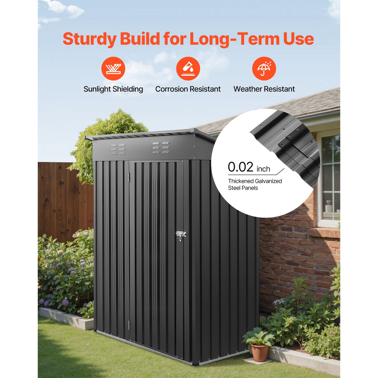1533 x 876 x 1815 mm Metal Garden Shed, Storage Building with Lockable Door & 2 Louver Vents, Sloped Roof Metal Outdoor Storage Shed, Tool Sheds Outdoor Storage for Backyard, Garden, Patio