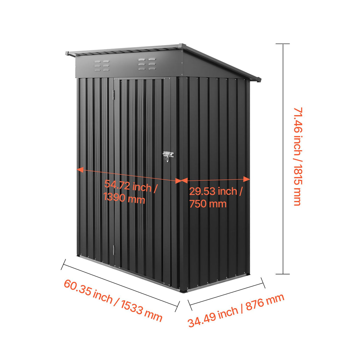 1533 x 876 x 1815 mm Metal Garden Shed, Storage Building with Lockable Door & 2 Louver Vents, Sloped Roof Metal Outdoor Storage Shed, Tool Sheds Outdoor Storage for Backyard, Garden, Patio