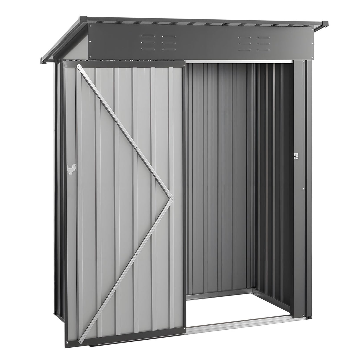 1533 x 876 x 1815 mm Metal Garden Shed, Storage Building with Lockable Door & 2 Louver Vents, Sloped Roof Metal Outdoor Storage Shed, Tool Sheds Outdoor Storage for Backyard, Garden, Patio