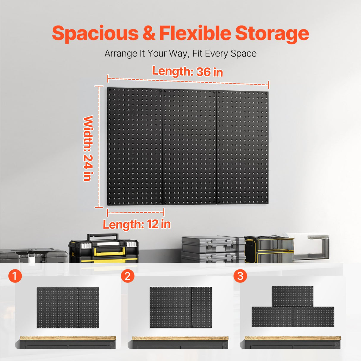 VEVOR Metal Pegboard Panels609.6 x 304.8 mm3 Panels Wall Organizer for Home