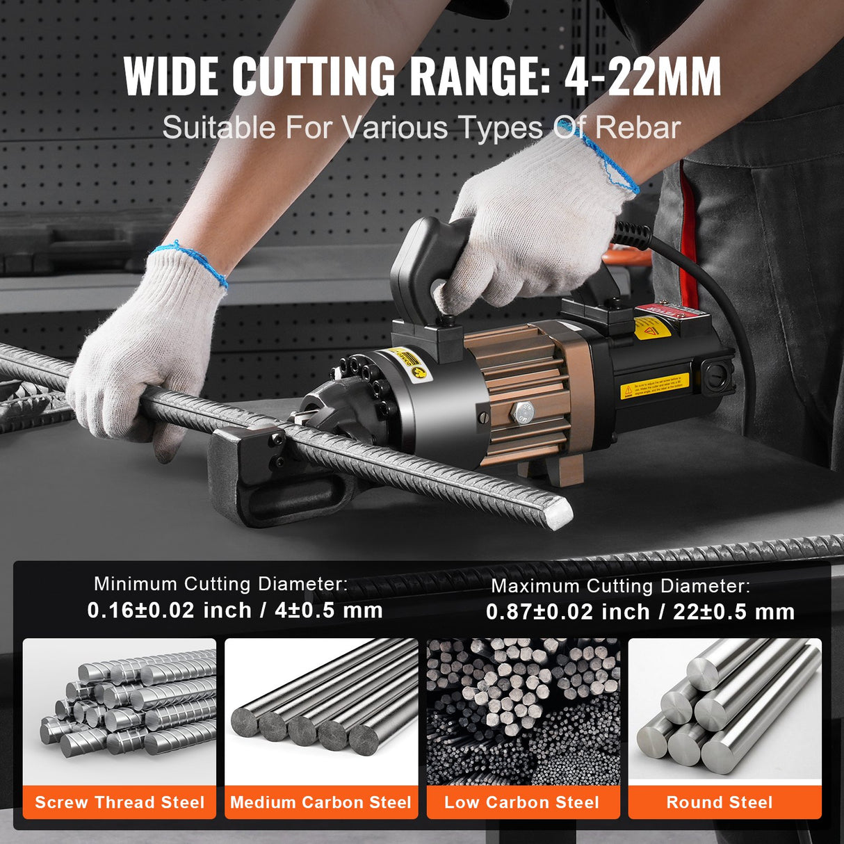 VEVOR 1500W Electric Hydraulic Rebar Cutter Cutting up to 7/8 Inch #7 4-22mm