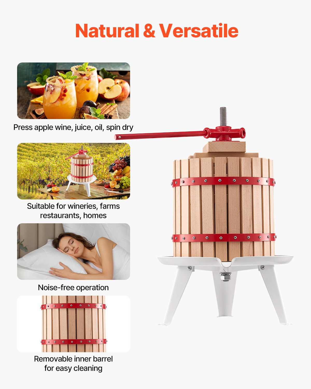 VEVOR Fruit Wine Press Manual Press for Wine Making 3.2 Gal/12L Wood Basket