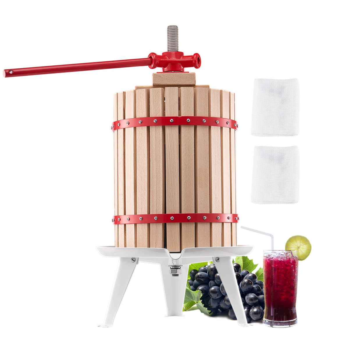 VEVOR Fruit Wine Press Manual Press for Wine Making 4.75 Gal/18L Wood Basket
