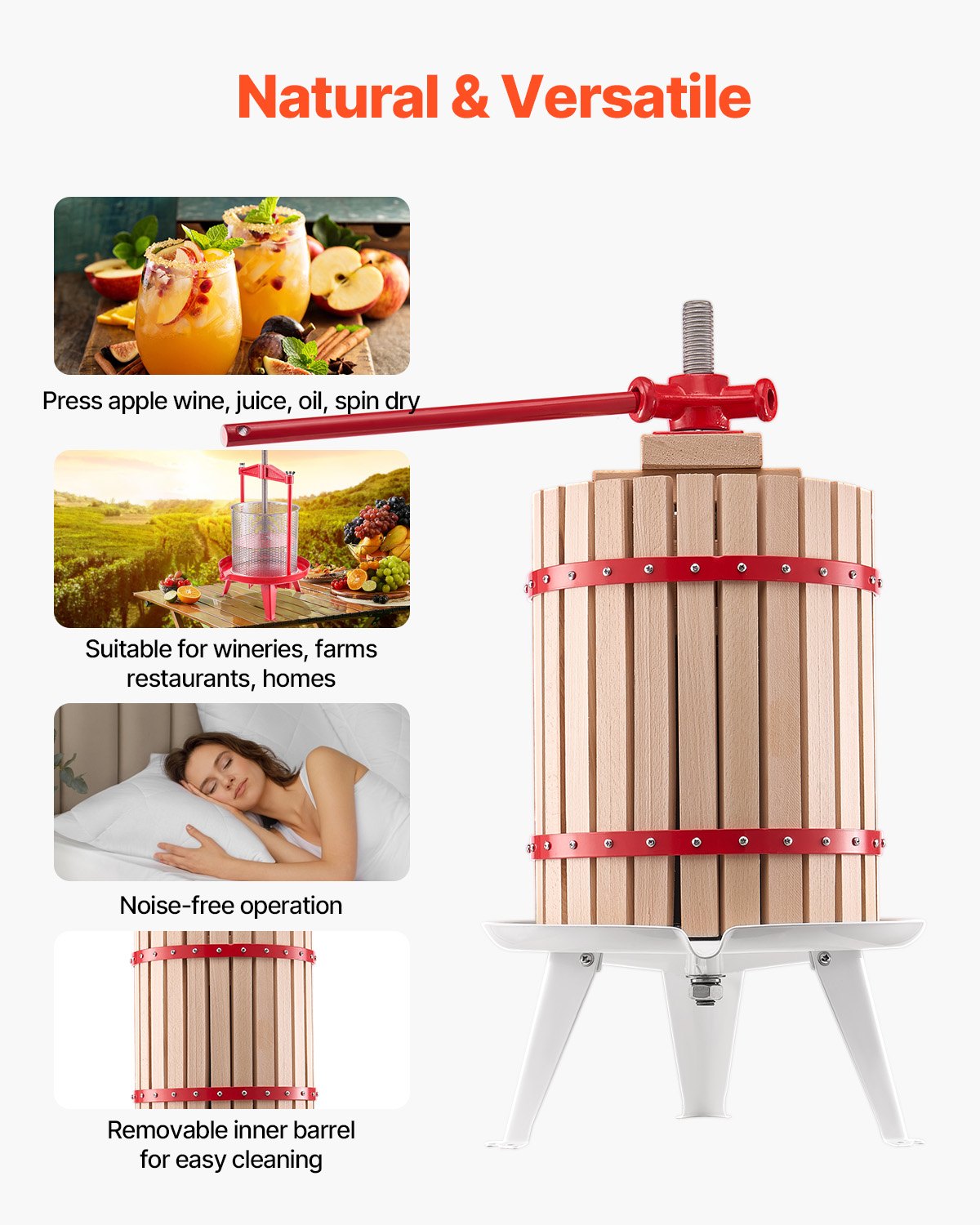 VEVOR Fruit Wine Press Manual Press for Wine Making 4.75 Gal/18L Wood Basket