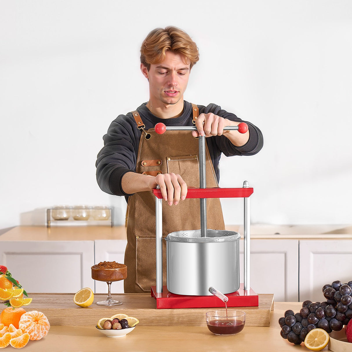 VEVOR Fruit Wine Press Manual Press for Wine Making 1.6 Gal/6L Stainless Steel