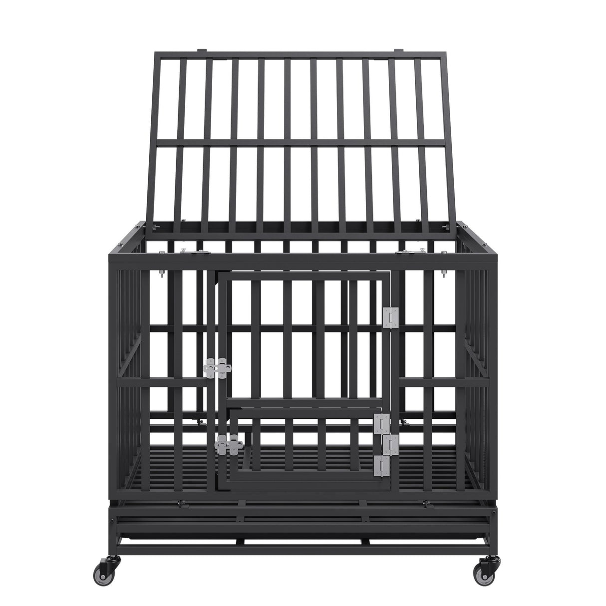 VEVOR Heavy Duty Dog Crate 38 in Metal Dog Kennel with Wheels and Removable Tray