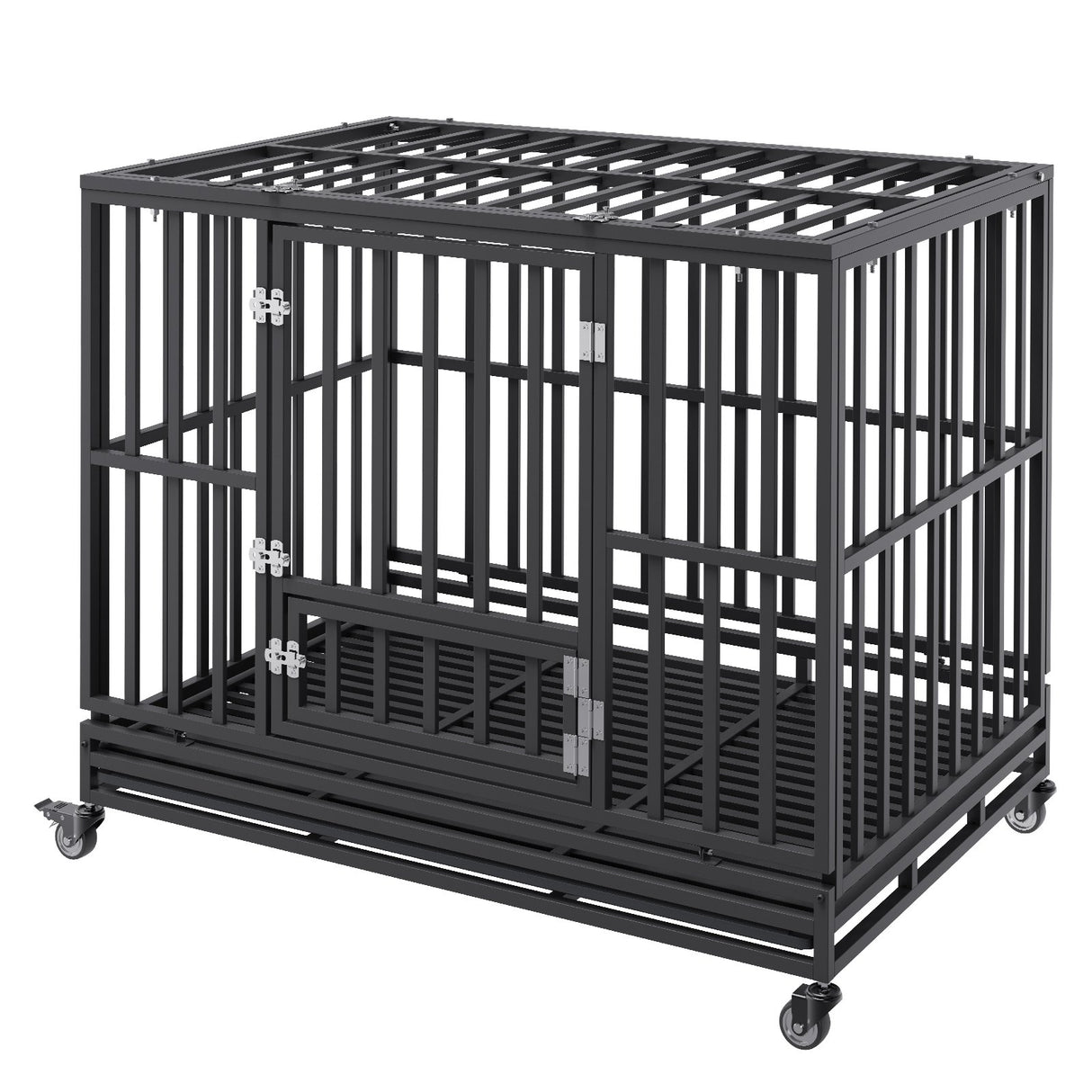 VEVOR 47 Inch Heavy Duty Dog Crate, Indestructible Dog Crate, 3-Door Heavy Duty Dog Kennel for Medium to Large Dogs with Lockable Wheels and Removable