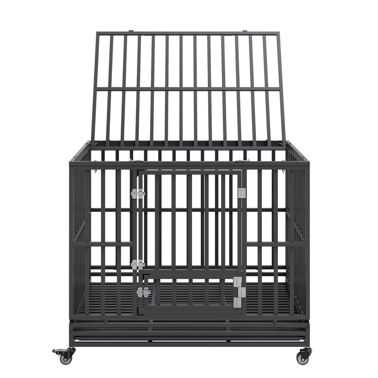 VEVOR 47 Inch Heavy Duty Dog Crate, Indestructible Dog Crate, 3-Door Heavy Duty Dog Kennel for Medium to Large Dogs with Lockable Wheels and Removable Tray, High Anxiety Dog Crate for Indoor & Outdoor