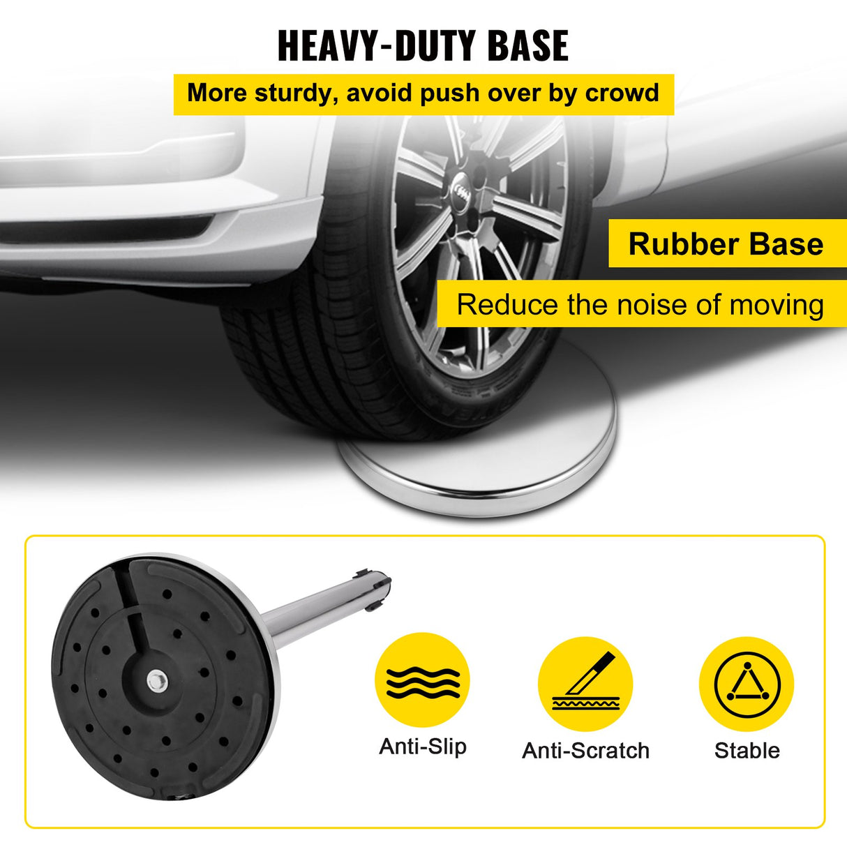 VEVOR Crowd Control Stanchion, Set of 6 Pieces Stanchion Set, Stanchion Set with 2 m Red Retractable Belt, Crowd Control Barrier with Rubber Base – Easy Connect Assembly for Crowd Control (Silver)