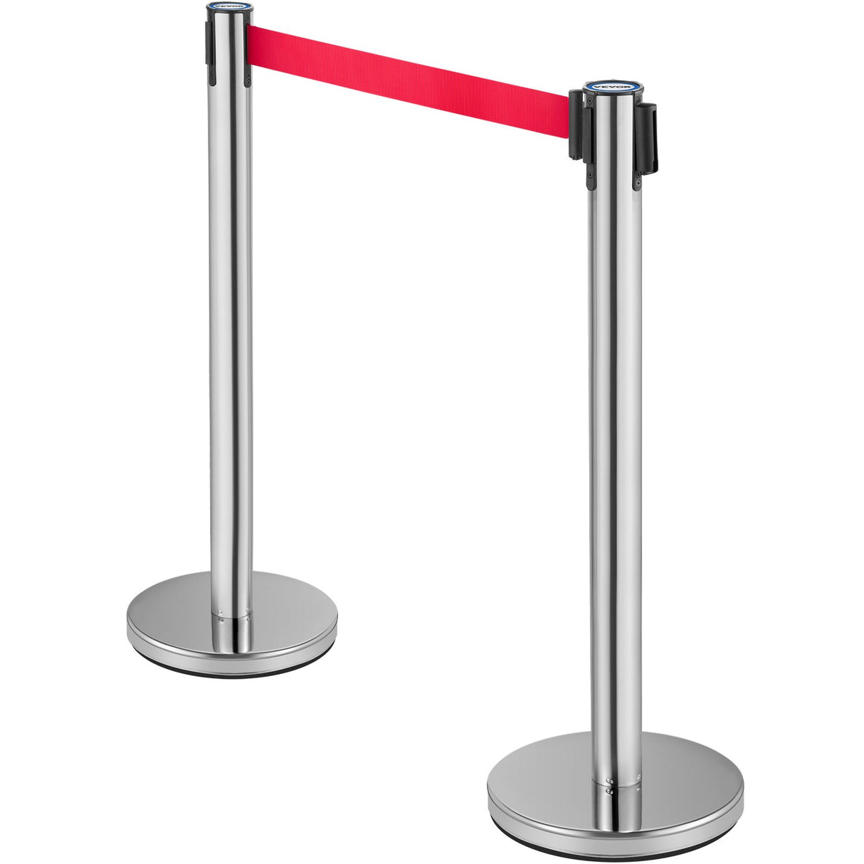 VEVOR Crowd Control Stanchion, Set of 6 Pieces Stanchion Set, Stanchion Set with 2 m Red Retractable Belt, Crowd Control Barrier with Rubber Base ??Easy Connect Assembly for Crowd Control (Silver)