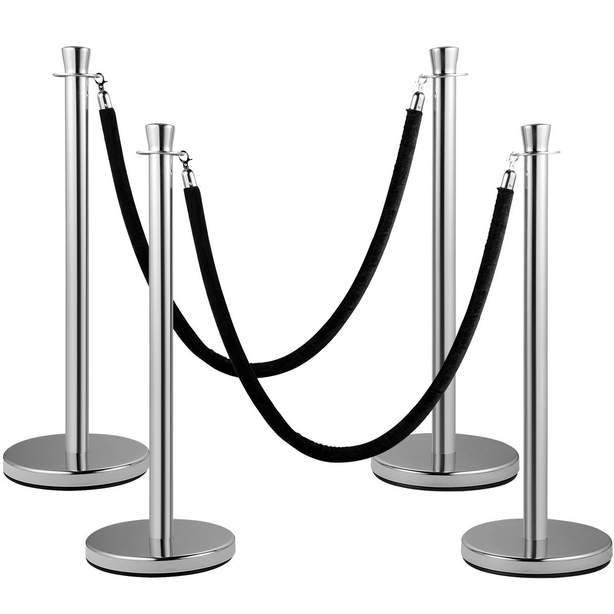 VEVOR Crowd Control Stanchion, Set of 2 Pieces Stanchion Set, Stanchion Set with 5 ft/1.5 m Black Velvet Rope, Silver Crowd Control Barrier with